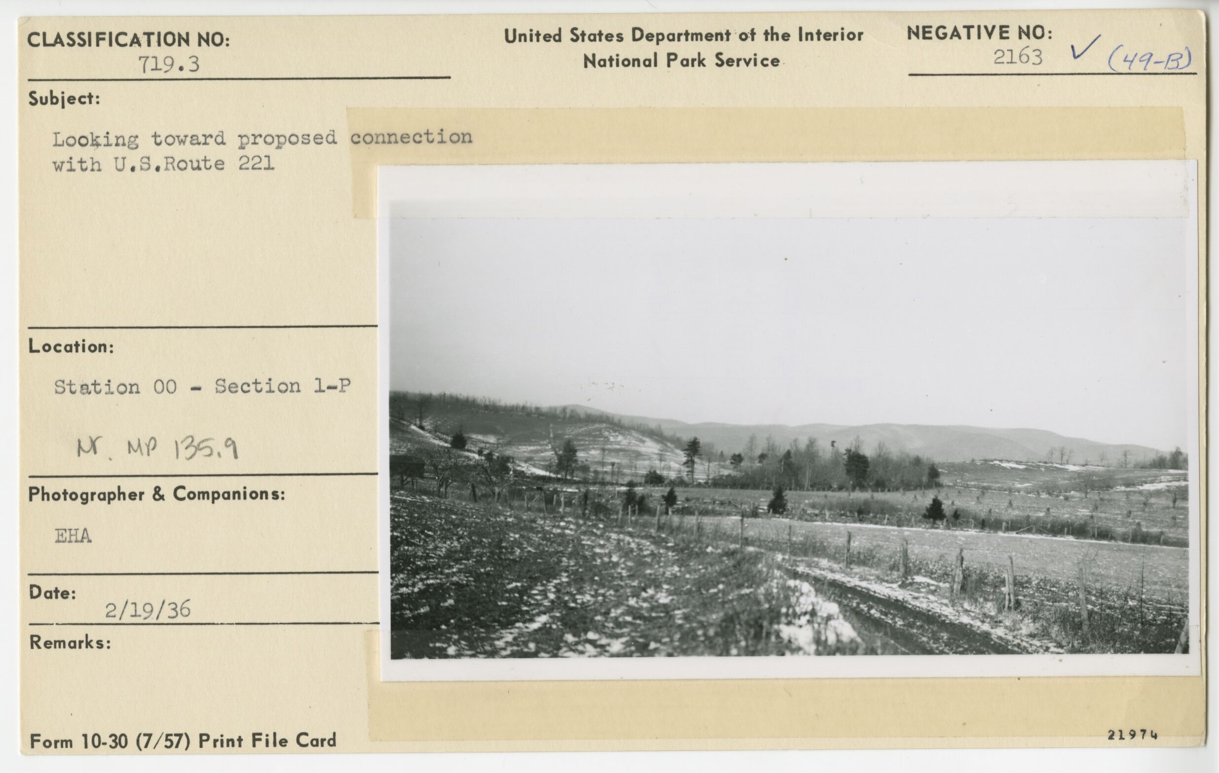 Looking toward proposed connection with US Route 221