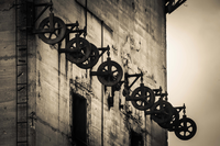 black and white close up of coaling tower