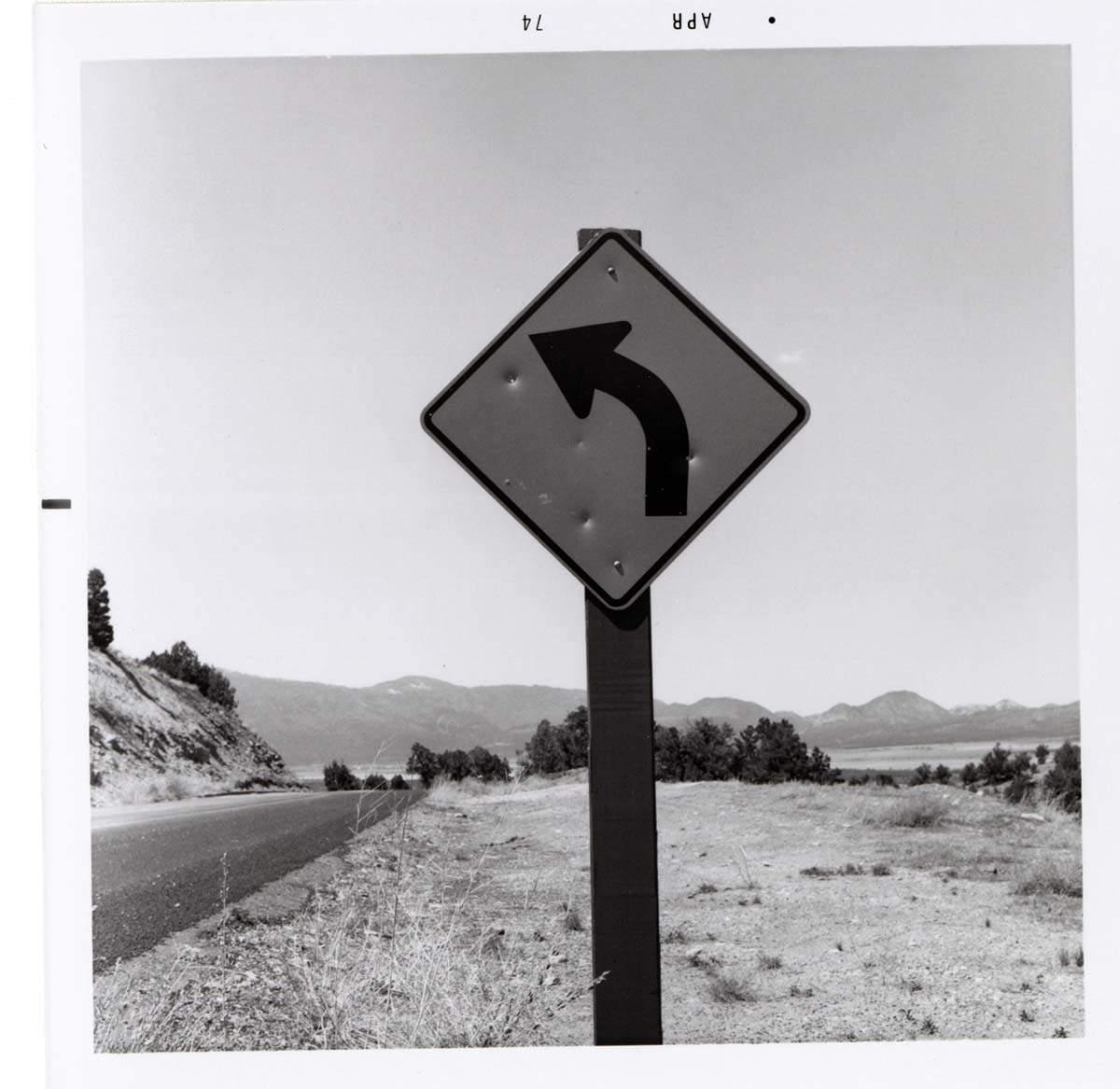 Approaching left curve sign in Kolob Canyon.