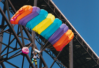 BASE jumper parachuting from New River Gorge Bridge