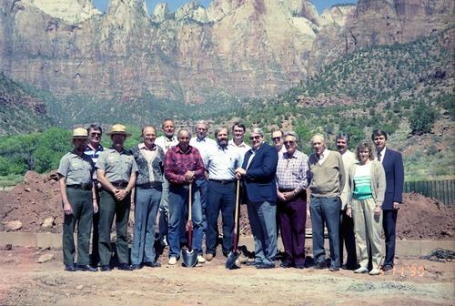 Color Photos of groundbreaking ceremony for remodeling of headquarters / visitor center building.