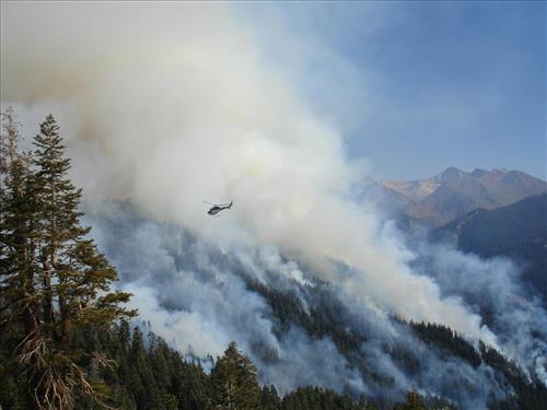 Park helicopter performs aerial ignition and reconnaissance on Highbridge Prescribed Fire, Sequoia and Kings Canyon National Parks, October 2005