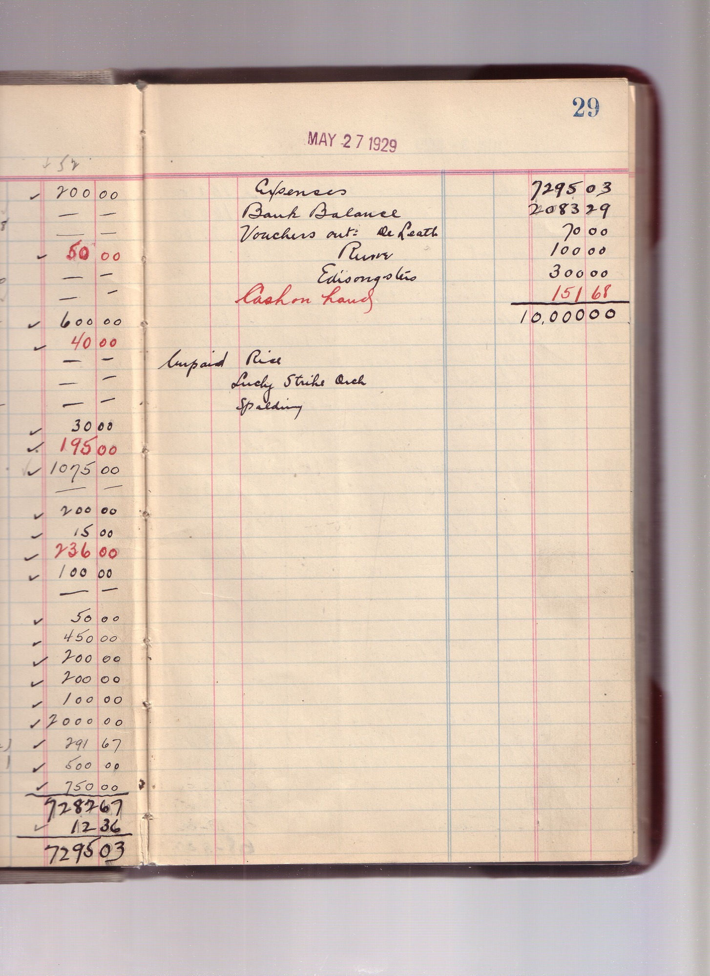 Thomas Edison's New York City Recording Studio Cash Book 21 (of 21), Image 23 (of 69).