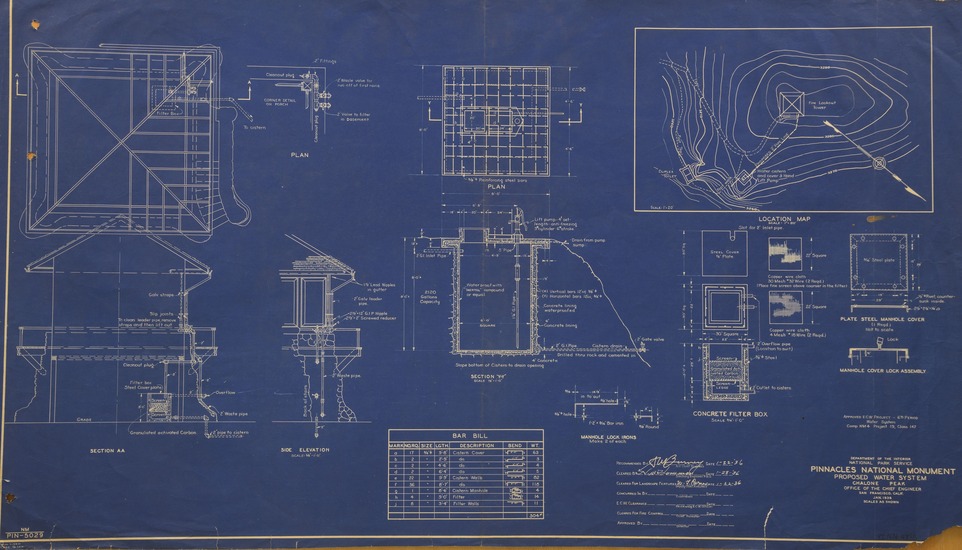 Chalone Peak Fire Lookout Water System Blueprint 1936 (Sheet 1 of 2)