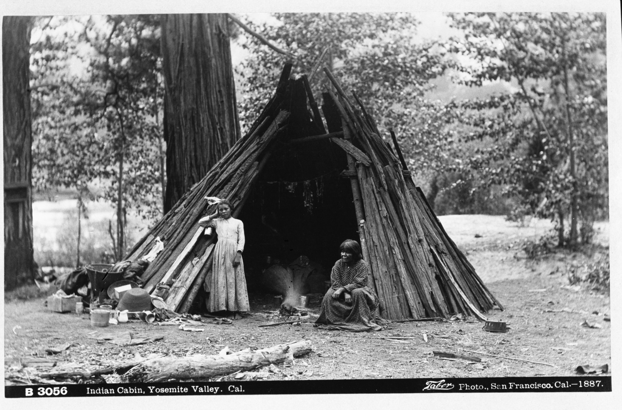 Indian Um-a-cha; Copy of old Taber photo "B3056 Native American Camp, Yosemite Valley, Cal."
