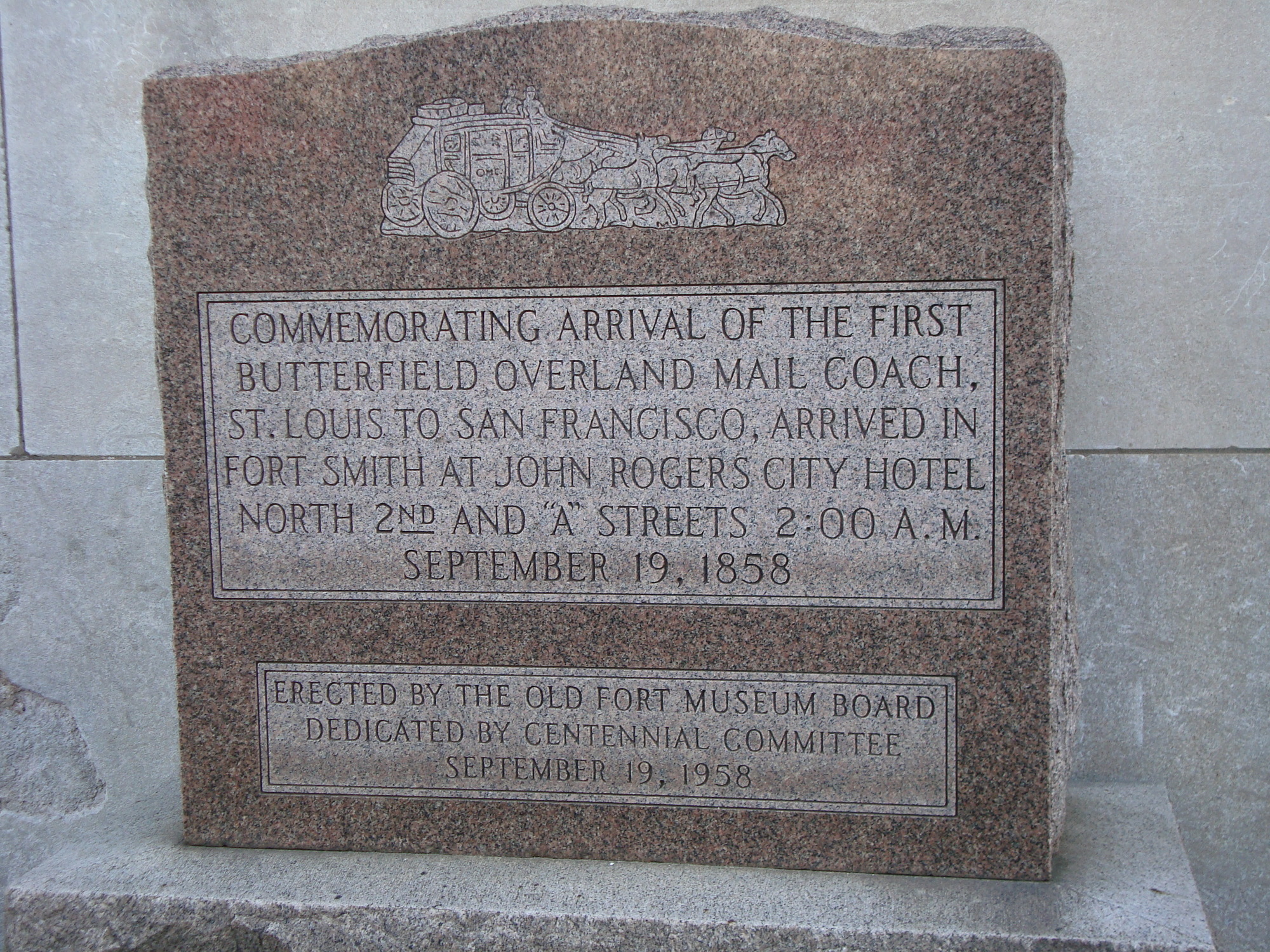 A commemorative monument at the Fort Smith Museum of History in Fort Smith, Arkansas