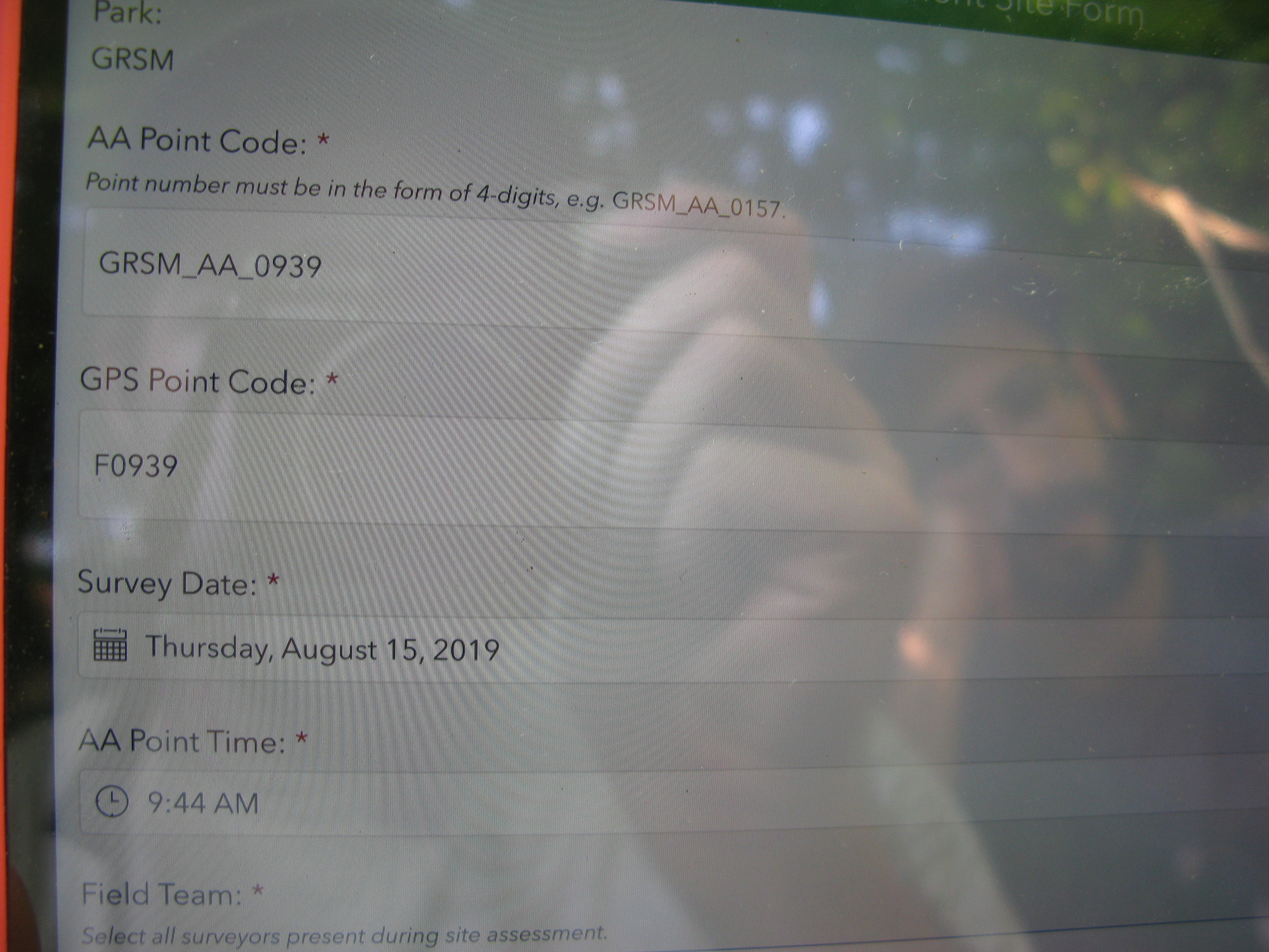 GRSM Accuracy Assessment. Plot Code: GRSM_AA_0939_1
