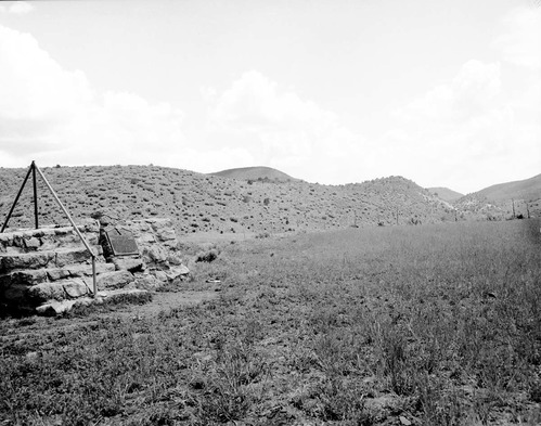 Plaque and marker at the site of the 1857 Mountain Meadows Massacre, outside Veyo, Utah.