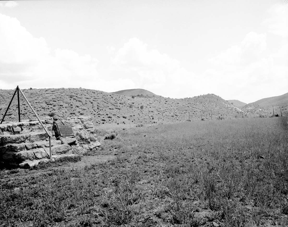 Plaque and marker at the site of the 1857 Mountain Meadows Massacre, outside Veyo, Utah.