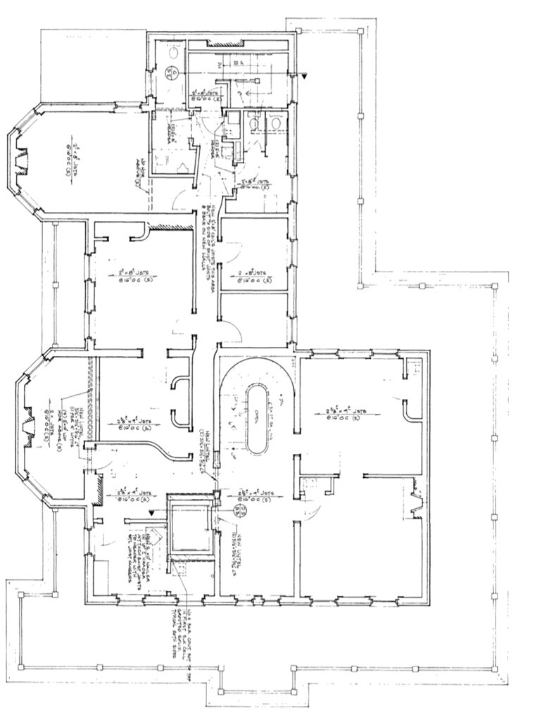  architectural lay out of the second floor and porch of the Saxton home.
