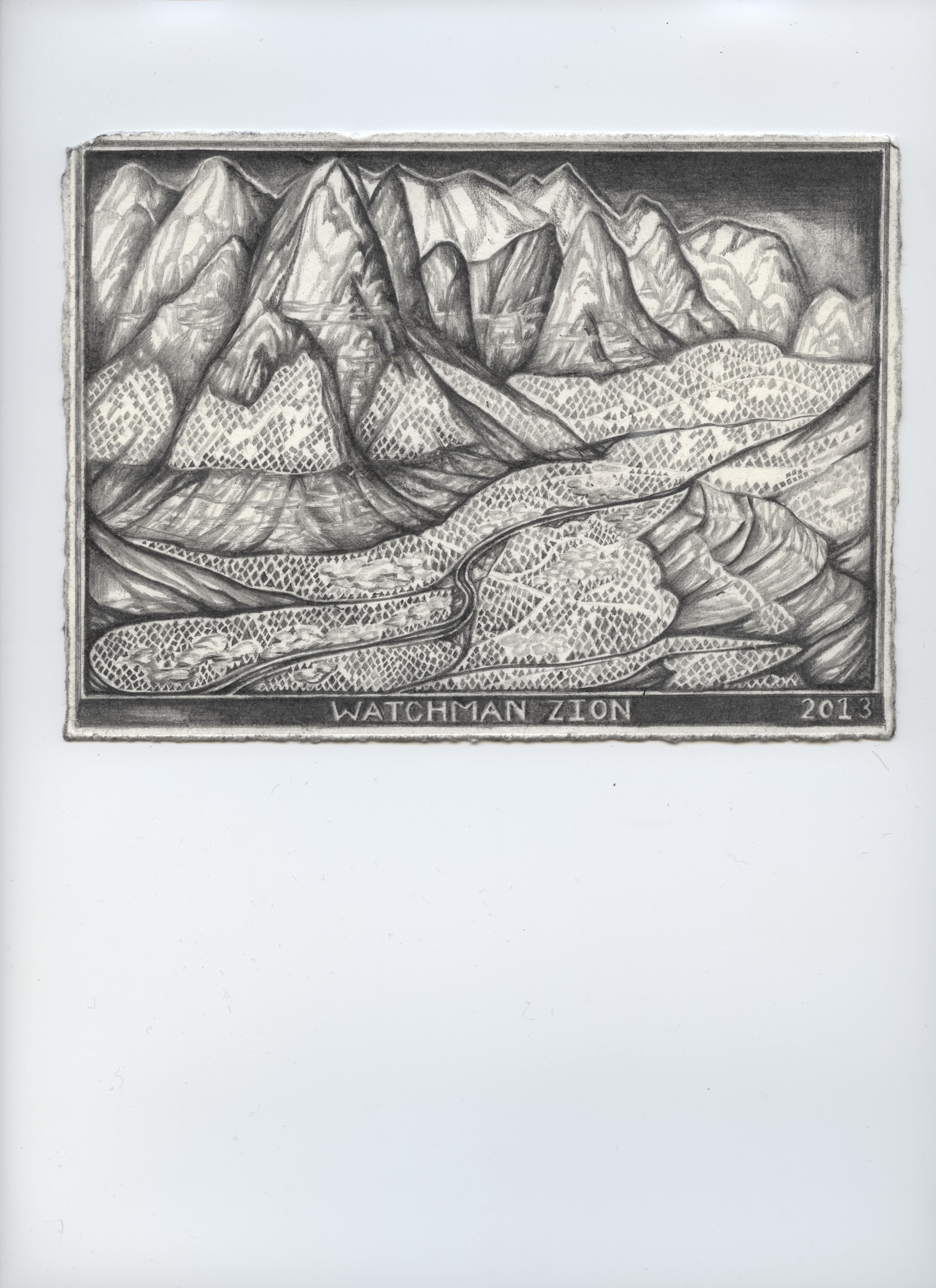 stylistic trees and canyon walls in pencil 