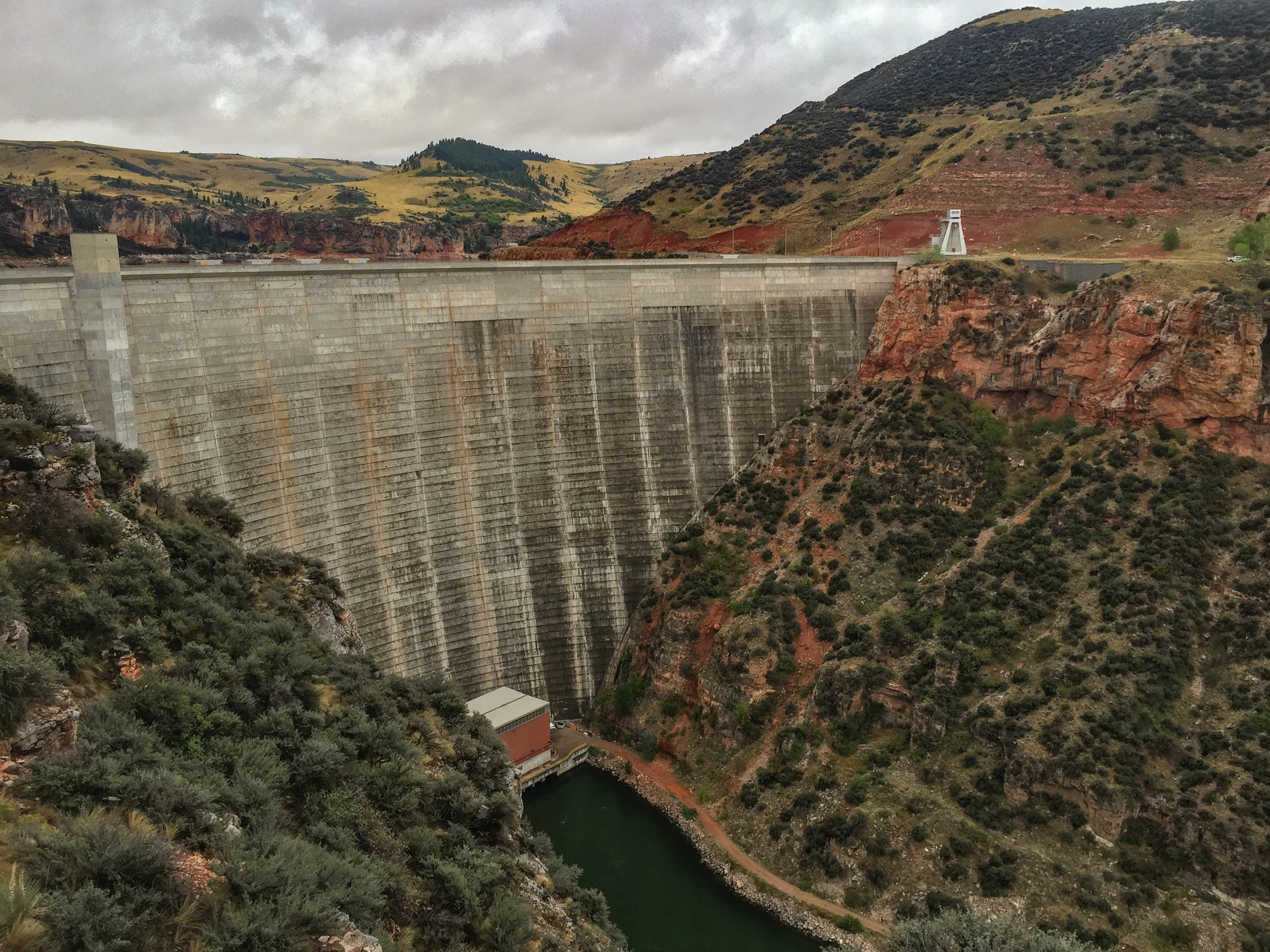 Dam in a red-rocked canyon