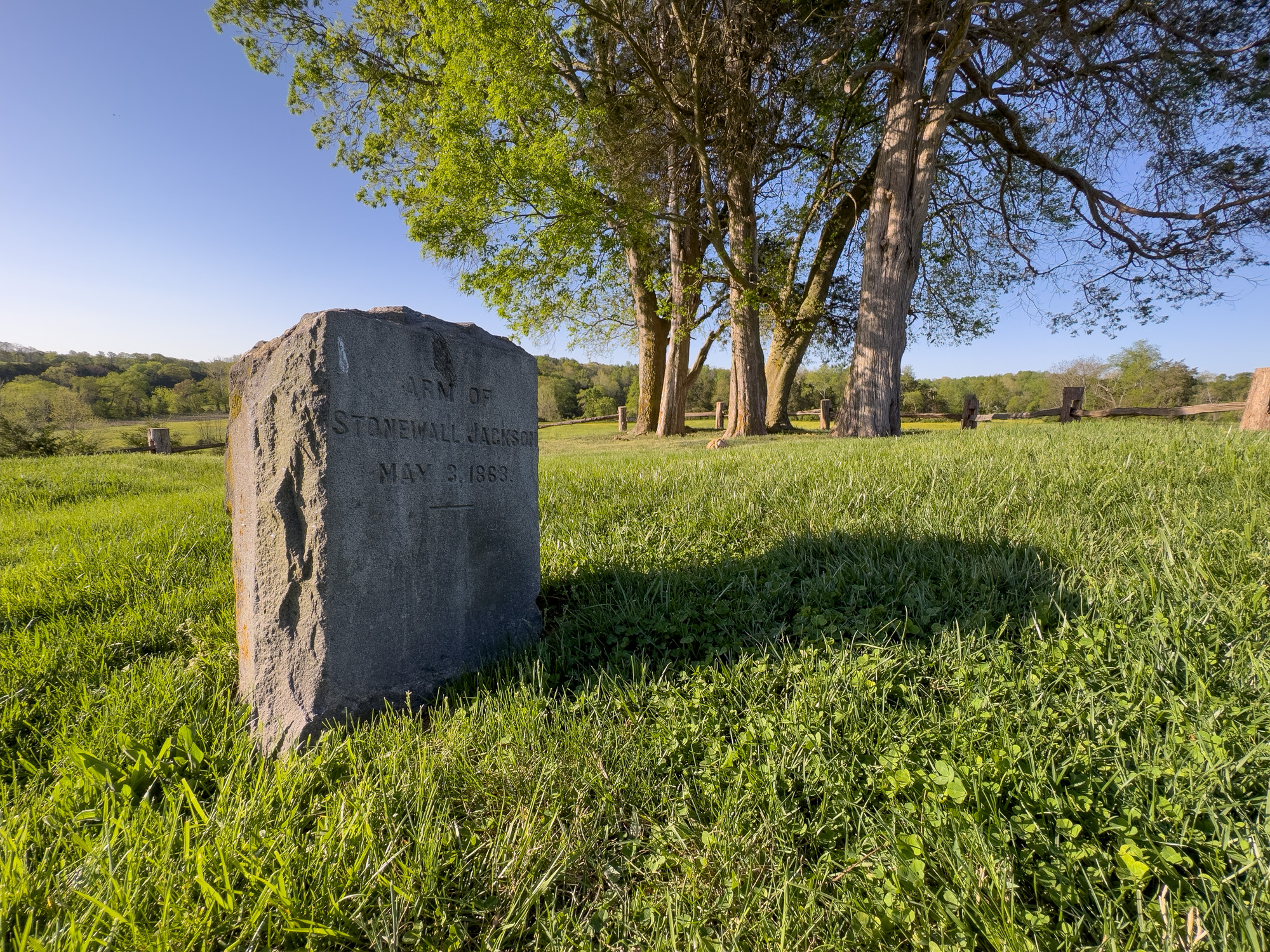 Stone that reads "Arm of Stonewall Jackson, May 3, 1863."