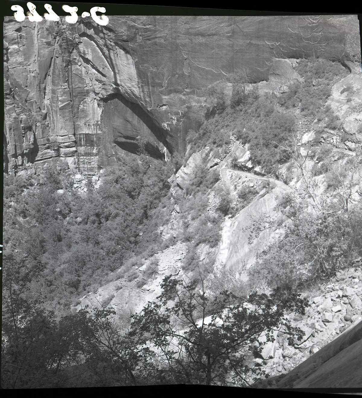 East Rim Trail reconstruction, lower section, view of Observation Point.