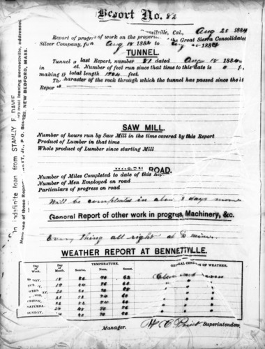 Mining reports copied by Douglass H. Hubbard in 1956.