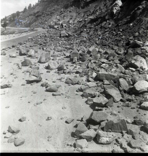 BW photos of rock slides in Kolob Canyons - 2x2.