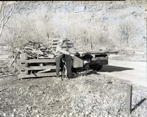 Site of visitor accident, location of wood rack and truck.