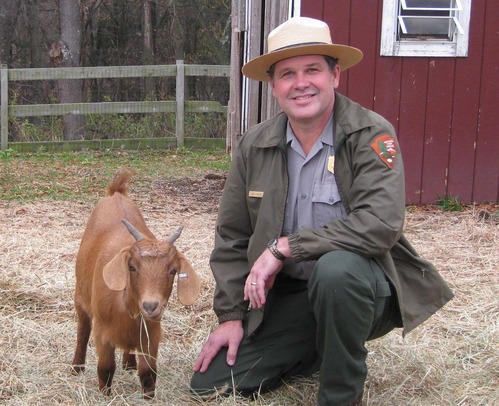 Dewie the goat and Dave the Park Ranger