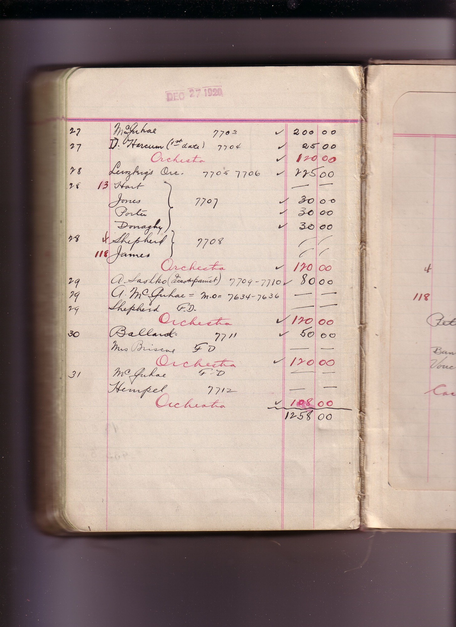 Thomas Edison's New York City Recording Studio Cash Book 16 (of 21), Image 301 (of 305).