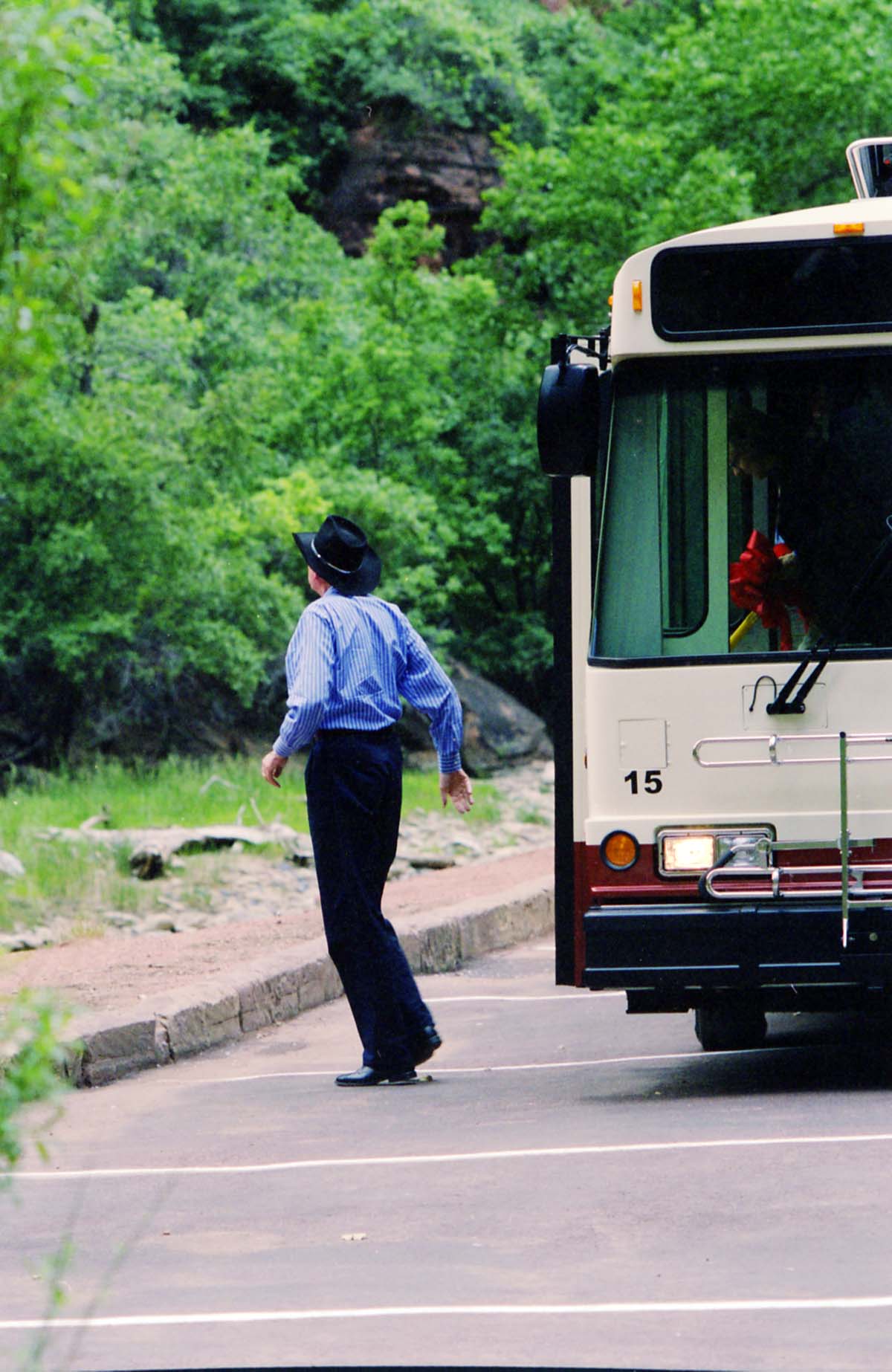 Color Photos of the official launch of the Zion shuttle system- same day as the new visitor center opening.