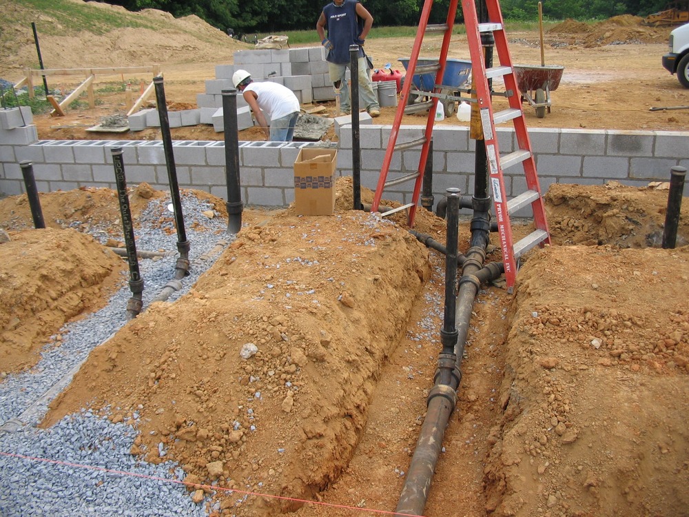 Masonry block foundation wall under construction at the Monocacy National Battlefield visitor center. (June 16, 2006)