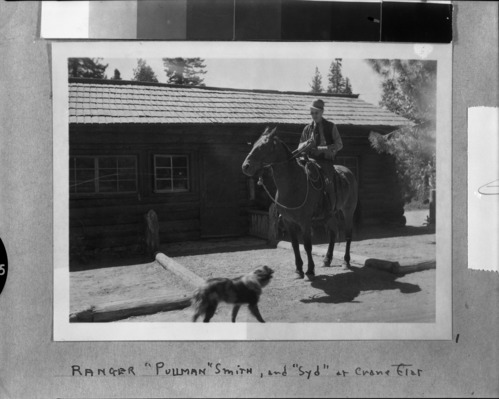 'Ranger 'Pullman' Smith, and 'Syd' at Crane Flat. Copied from Art Holmes album (NPS employee). Copied September 1983 by Michael Dixon.