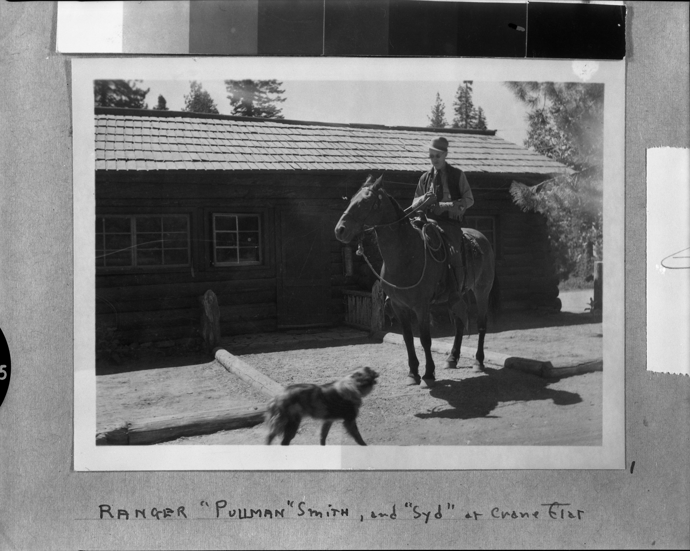 'Ranger 'Pullman' Smith, and 'Syd' at Crane Flat. Copied from Art Holmes album (NPS employee). Copied September 1983 by Michael Dixon.