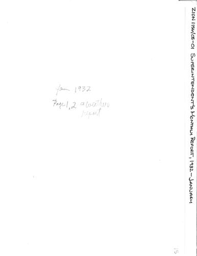 ZION 5087 Superintendents Monthly Report 1932 01