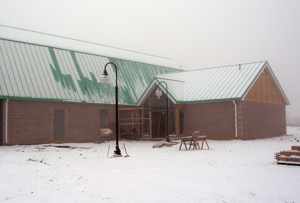 Monocacy National Battlefield Visitor Center construction - Visitor entry way starts to take shape as lamp posts are installed and entry lobby construction proceeds. (1/22/2007)