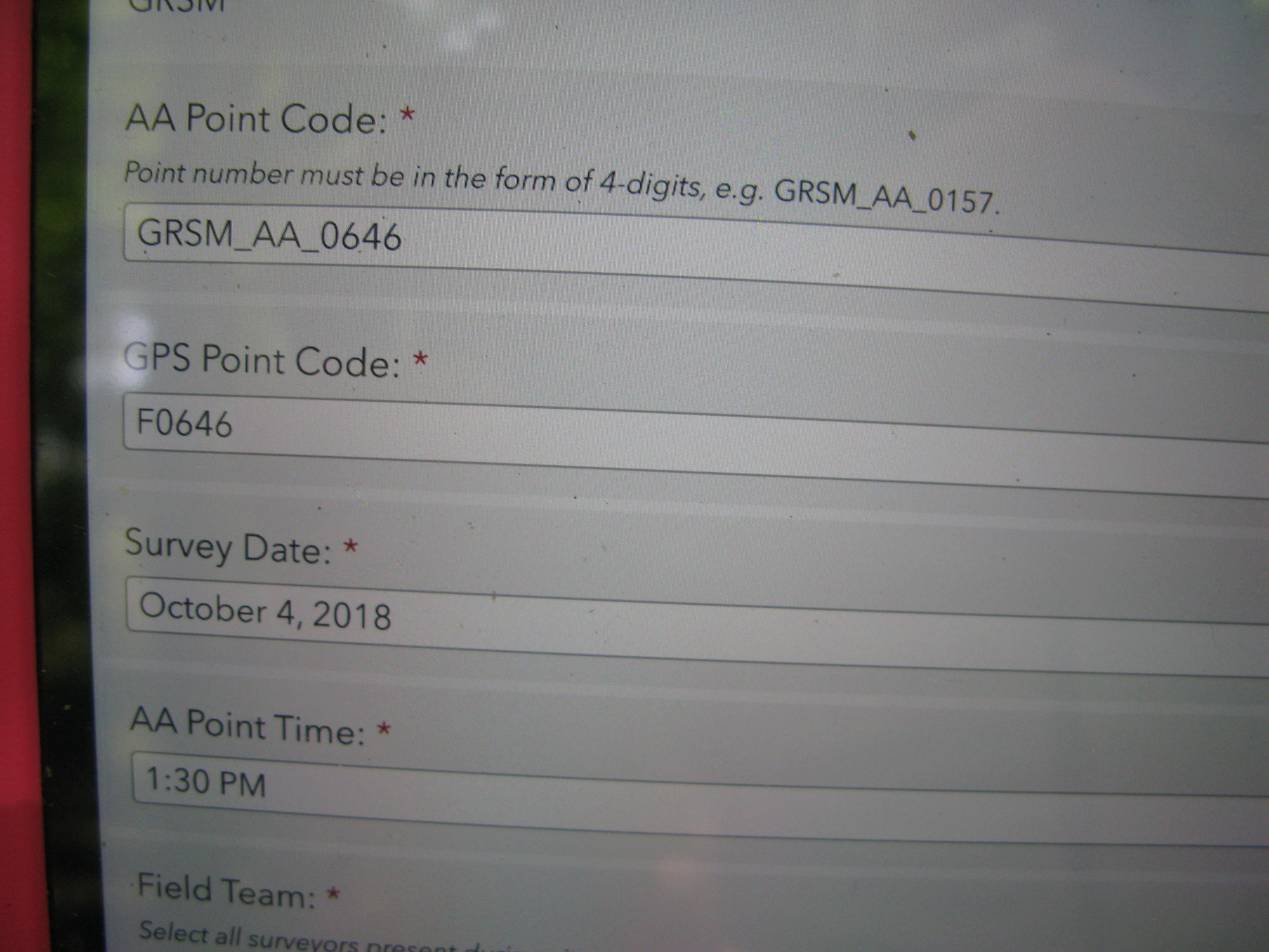 GRSM Accuracy Assessment. Plot Code: GRSM_AA_0646_1