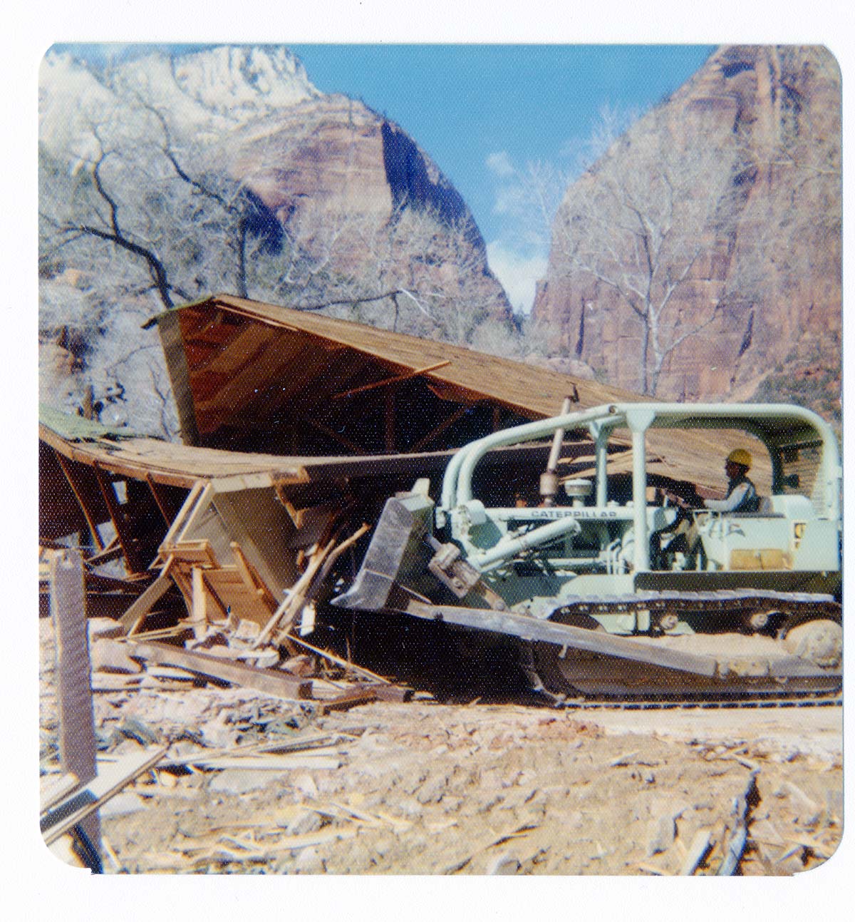 The destruction of the lodge pool and bathhouse.
