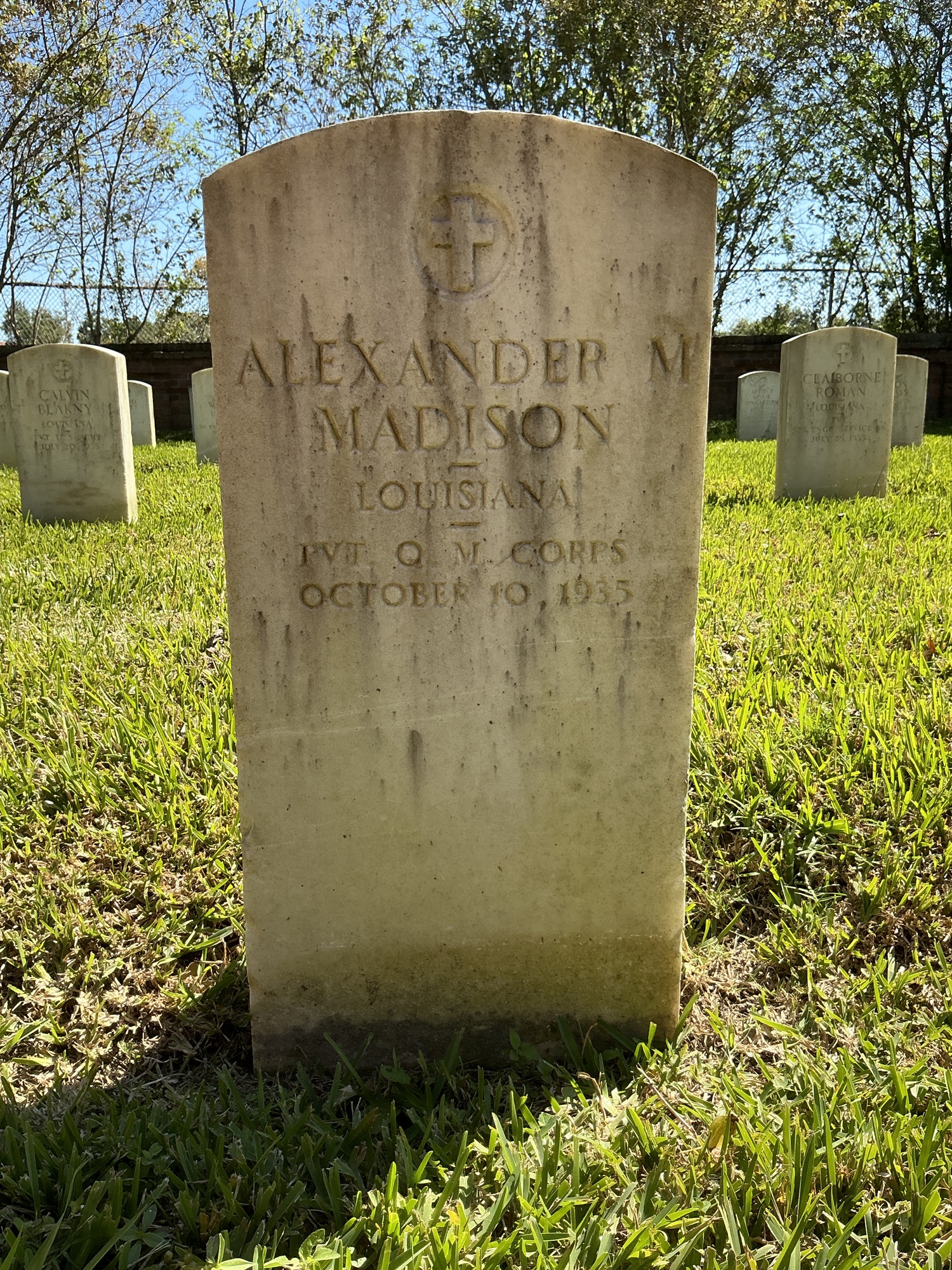 Front of upright marble headstone with flat face.