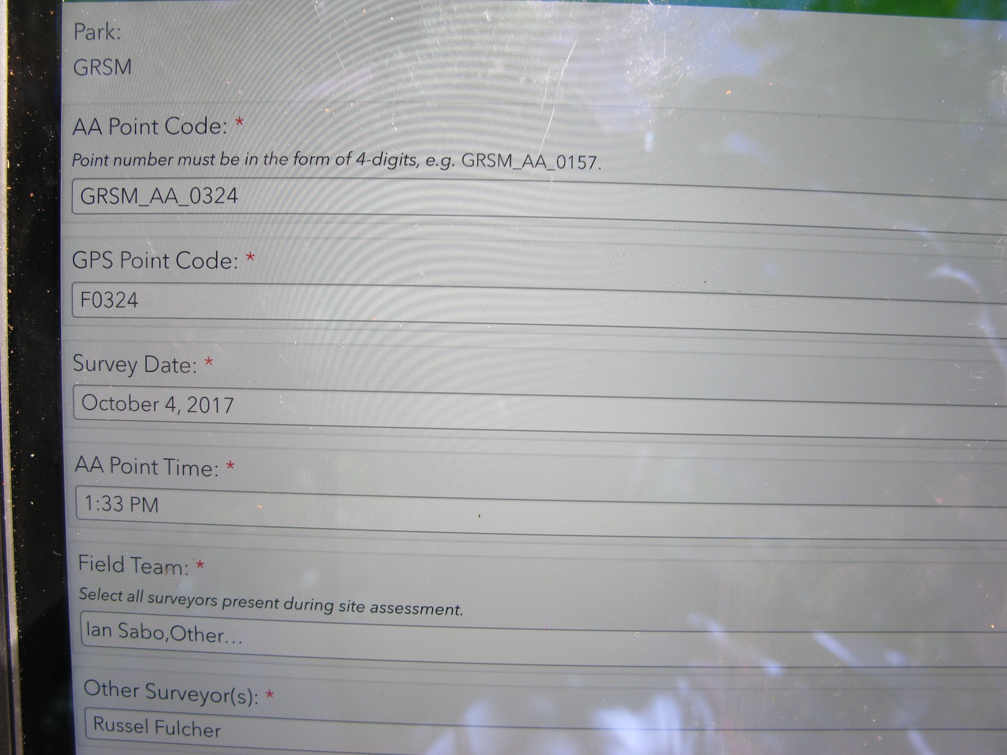 GRSM Accuracy Assessment. Plot Code: GRSM_AA_0324_1