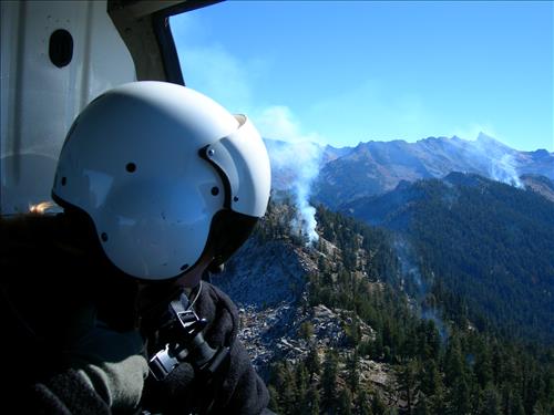 Park helicopter performs aerial ignition and reconnaissance on Highbridge Prescribed Fire, Sequoia and Kings Canyon National Parks, October 2005