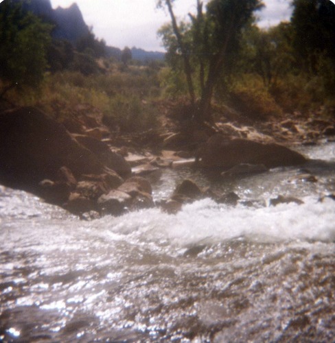 Color photo of the construction/modification of the Canyon Junction spillway on the Virgin River.