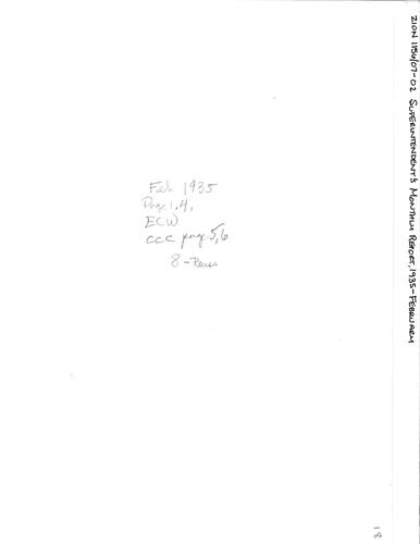 ZION 5087 Superintendents Monthly Report 1935 02