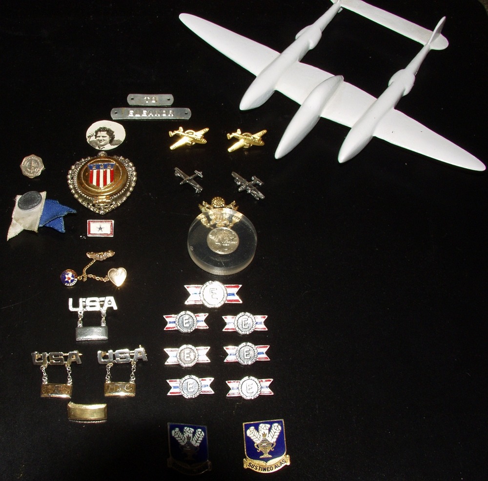 WWII AAC related pins, efficiency ribbons, Lockheed Co. pins and AAC Sweat heart jewelry