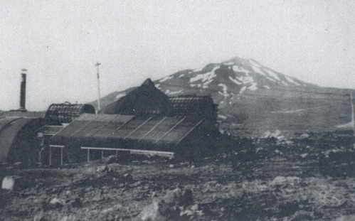 Kiska volcano in background. Kitchen, storerooms and water tanks