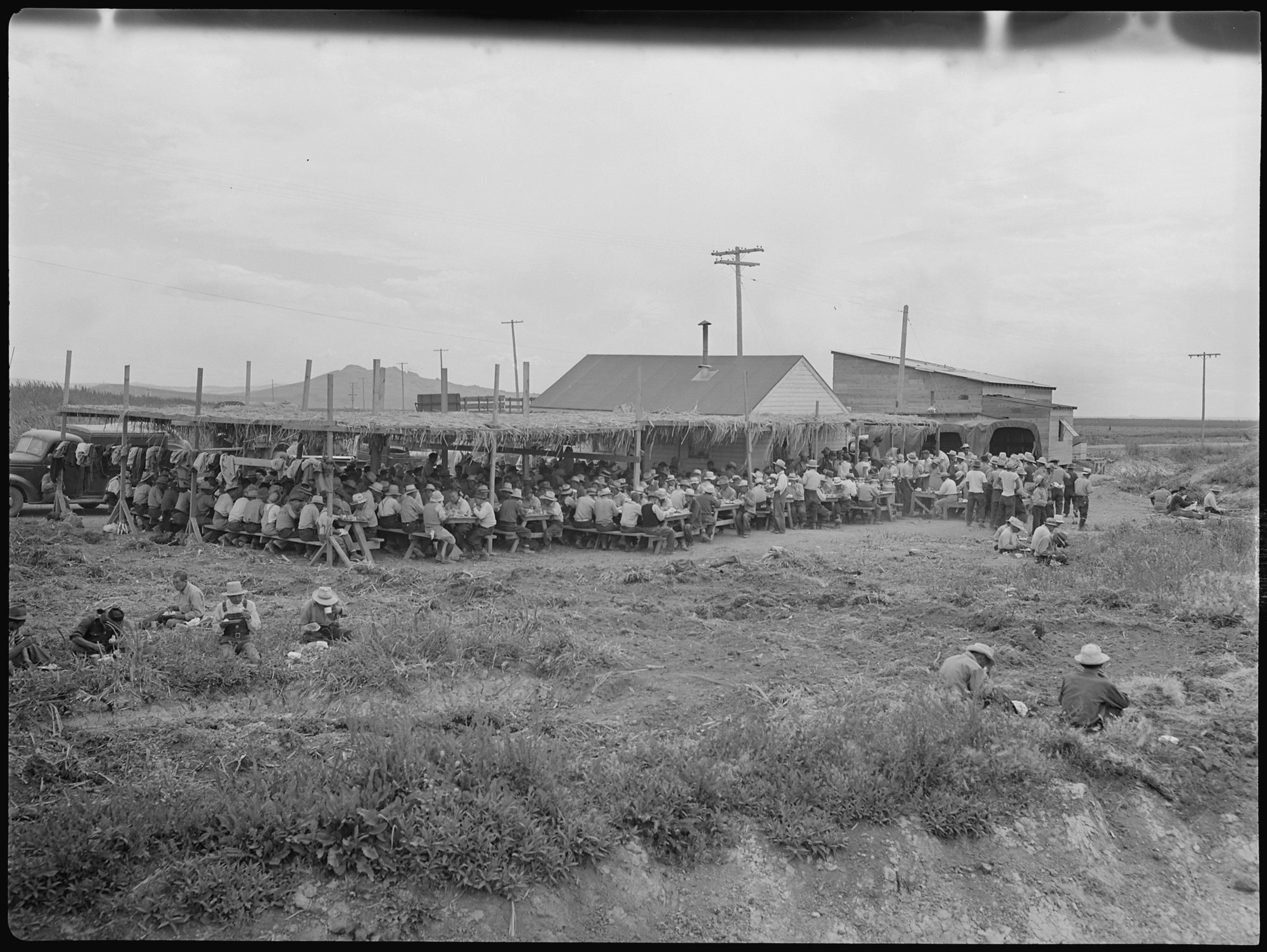 A view in the lunch shed at the farm. Trucks from the kitchens bring hot lunches to the workers
