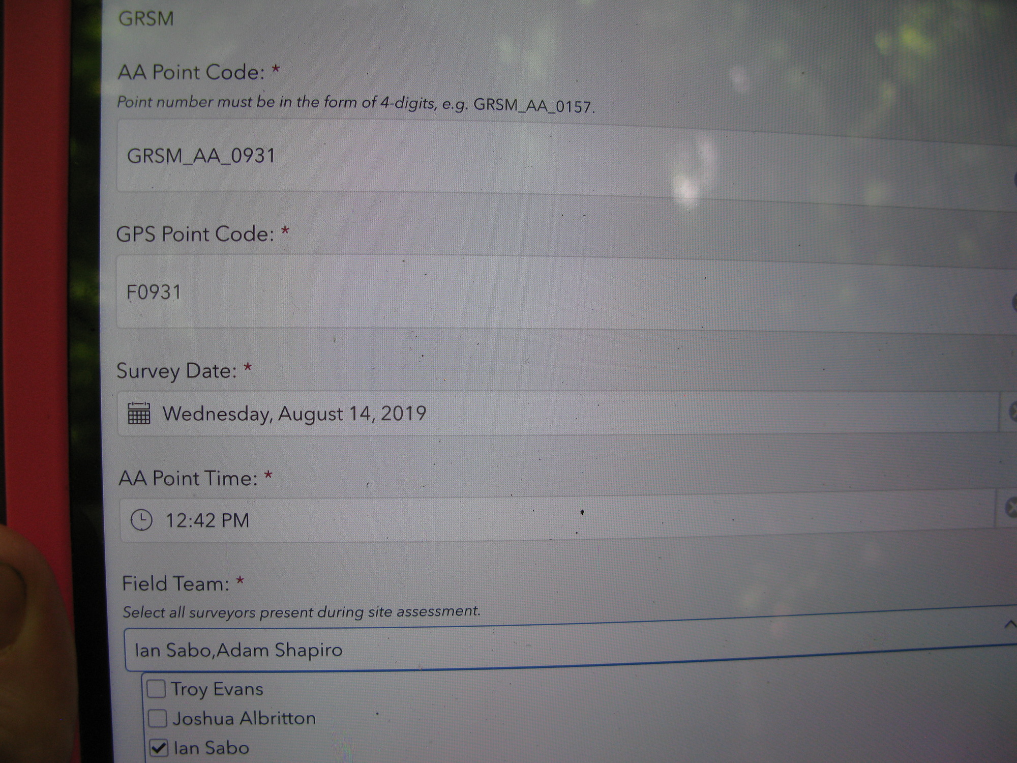 GRSM Accuracy Assessment. Plot Code: GRSM_AA_0931_1