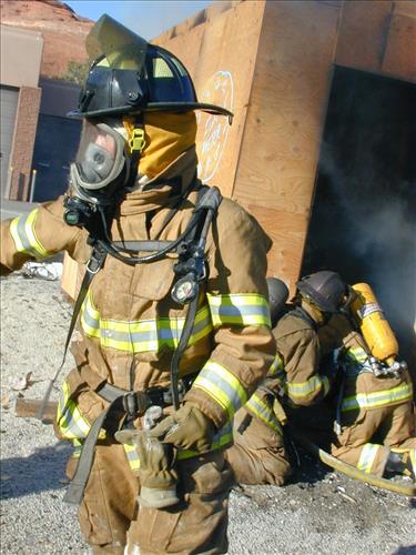 Firefighter crew photos during structural fire training at Mesa Verde National Park, 2001