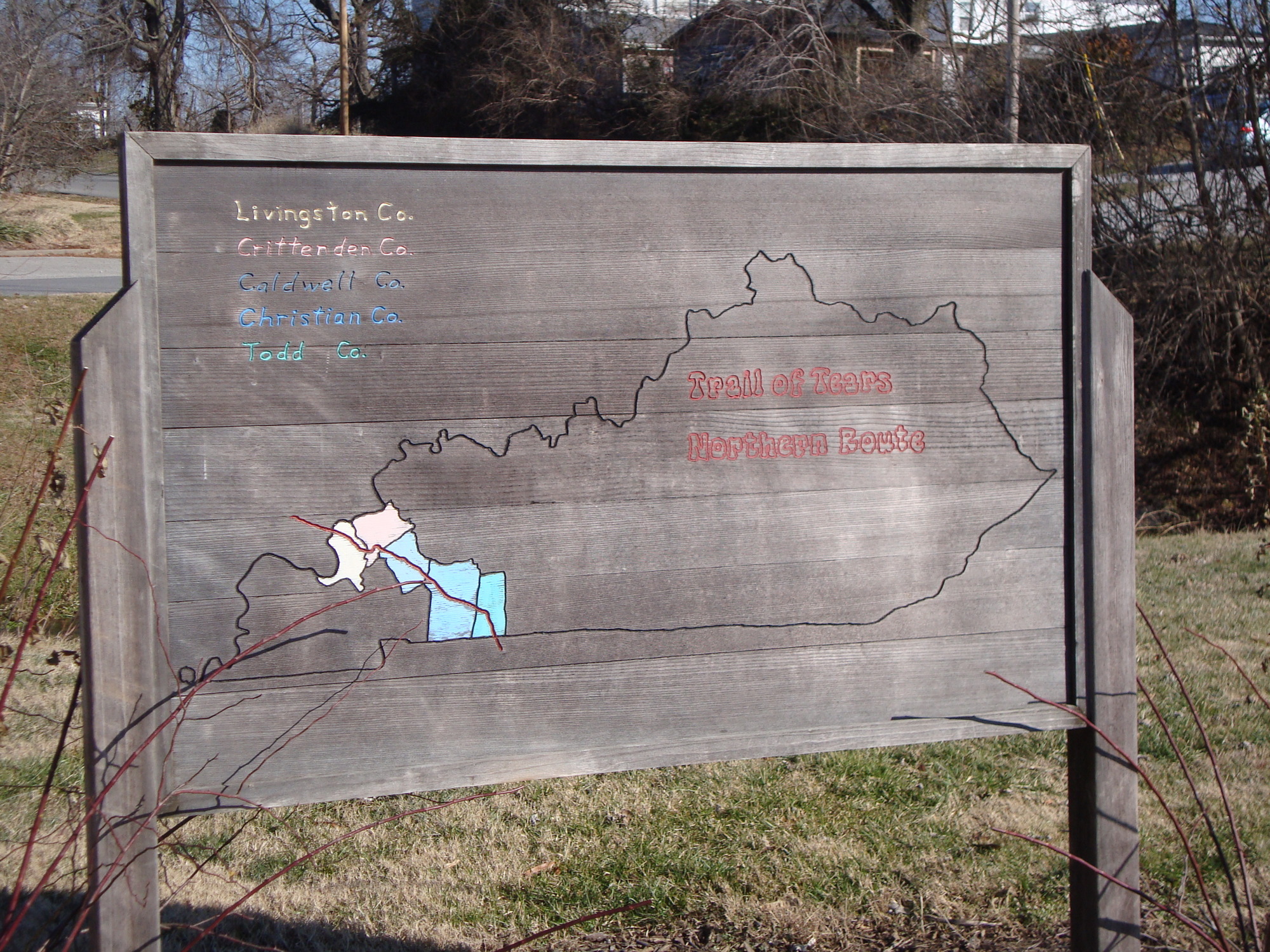 A county map marker of the Trail of Tears Northern Route at Big Springs Cave in Princeton, Kentucky