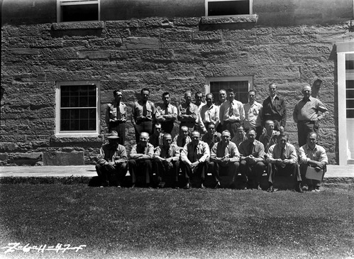 National Park Service Region 3 fire school participating rangers in front of dormitory.