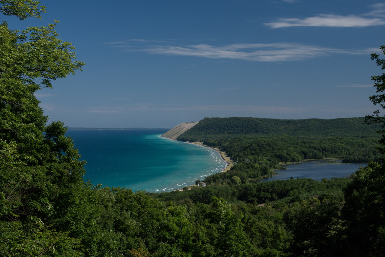 An overlook of a beach shoreline.