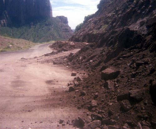 Color Photos of rock slides in Kolob Canyon.