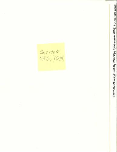 ZION 5087 Superintendents Monthly Report 1934 09