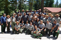 American Samoa Fire Crew and park staff. Park staff poses with members of the National Park of American Samoa fire crew at the centennial Day in the Park event in the Loomis Plaza
