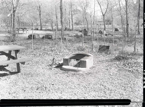 Concrete fireplace in campground.