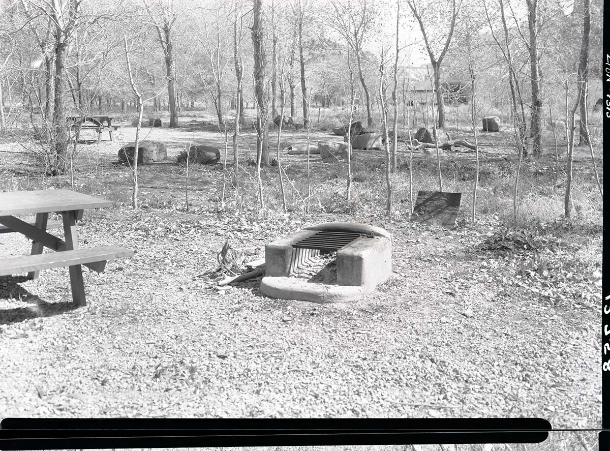 Concrete fireplace in campground.