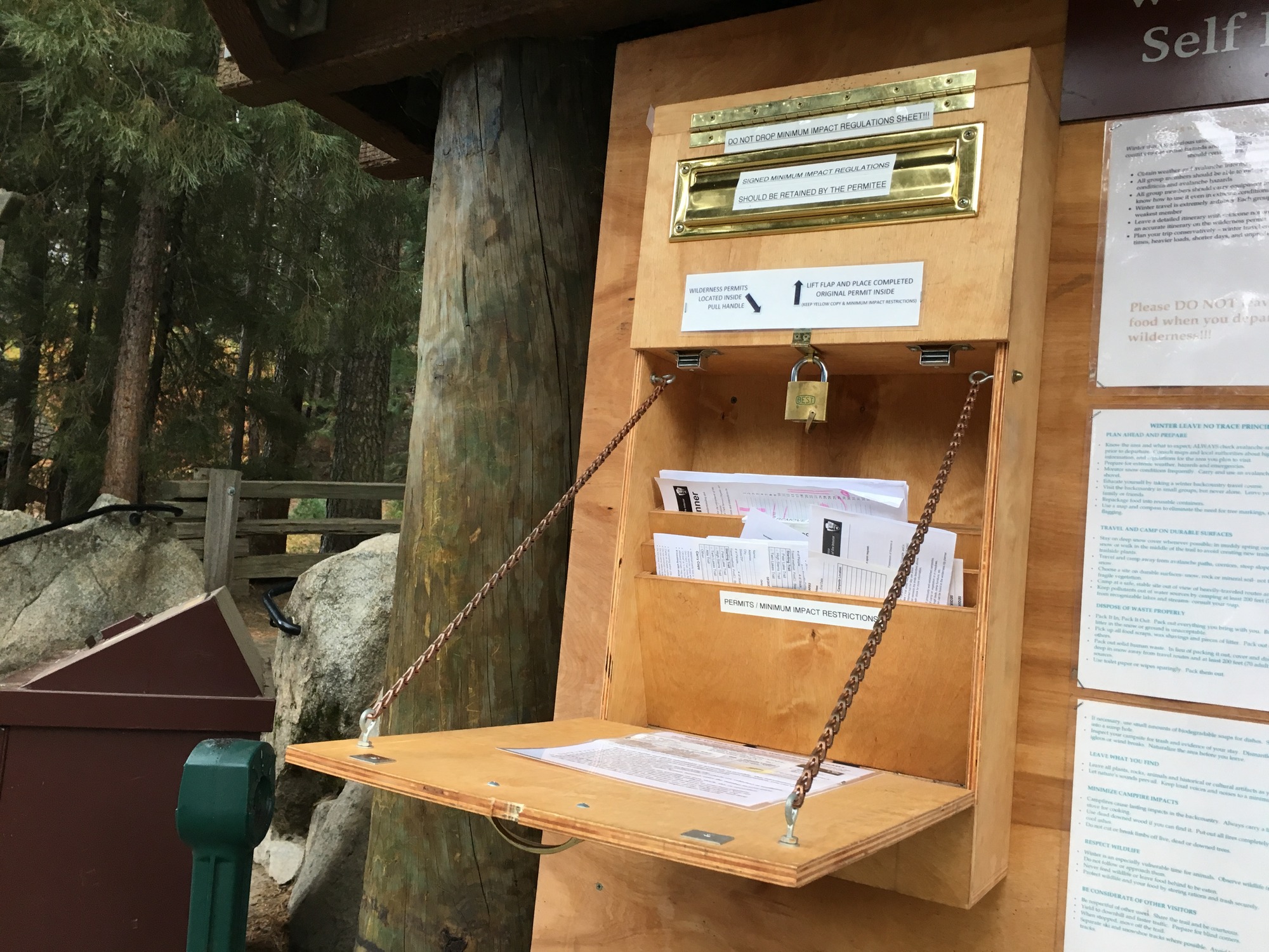 A Wilderness Permit self-service station at one of various locations in the park. 
